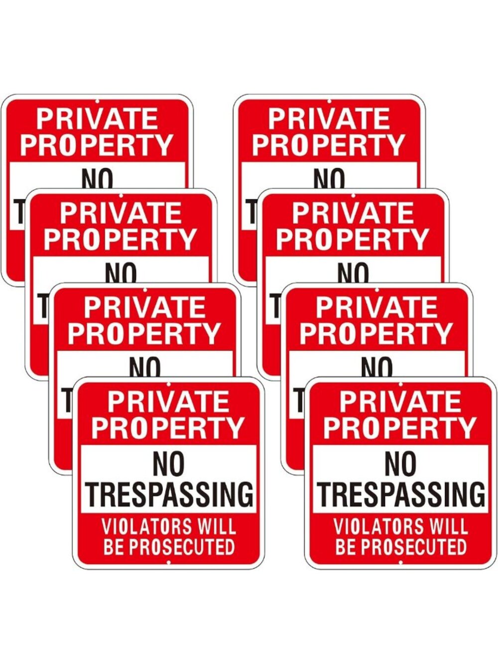 8 Pack Large 12x12 Inch No Trespassing Signs - Private Property Alert, Durable